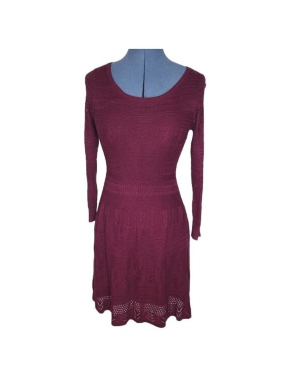 American Eagle Red Knit Skater Dress Women's Small Long Sleeve Fit Flare
